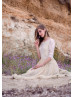 Ivory Lace Nude Tulle Open Back Chic Boho Wedding Dress